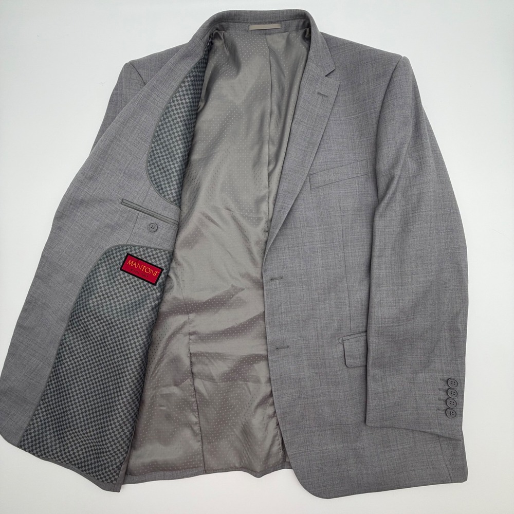 Mantoni Milan Italy Mens 42R Grey Super 140s Virgin Wool 2-Button Blazer Jacket